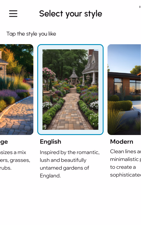 Choose between multiple style of gardens interface
