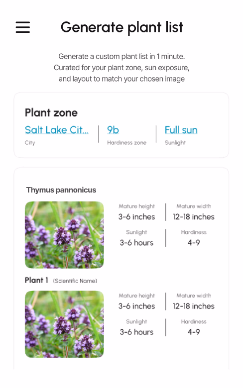 Location-based plant list interface