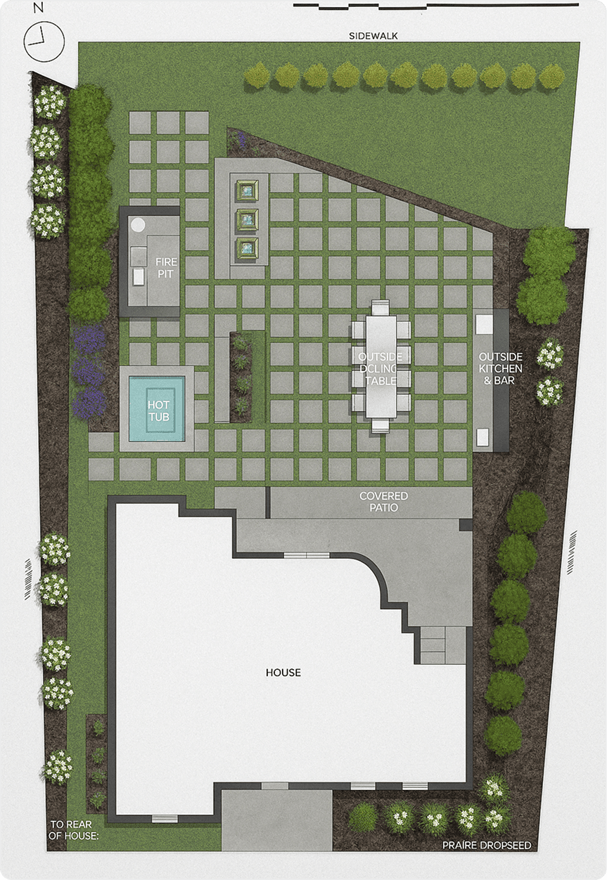 Scaled two-dimensional yard plan
